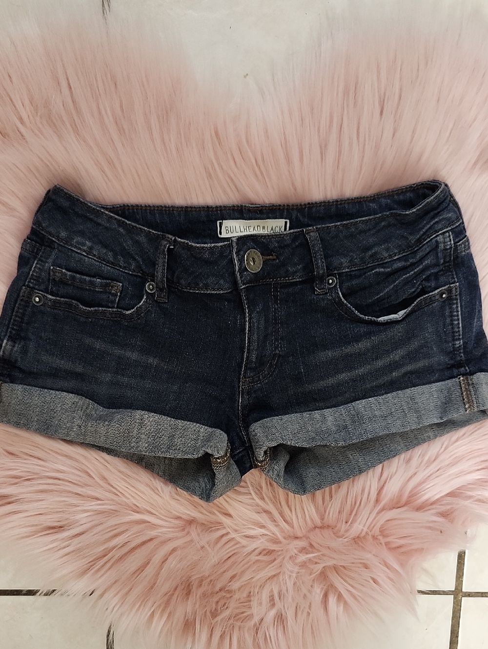 Pre-Loved BULLHEAD BLACK "SHORTIE" CUFFED Denim Shorts-0